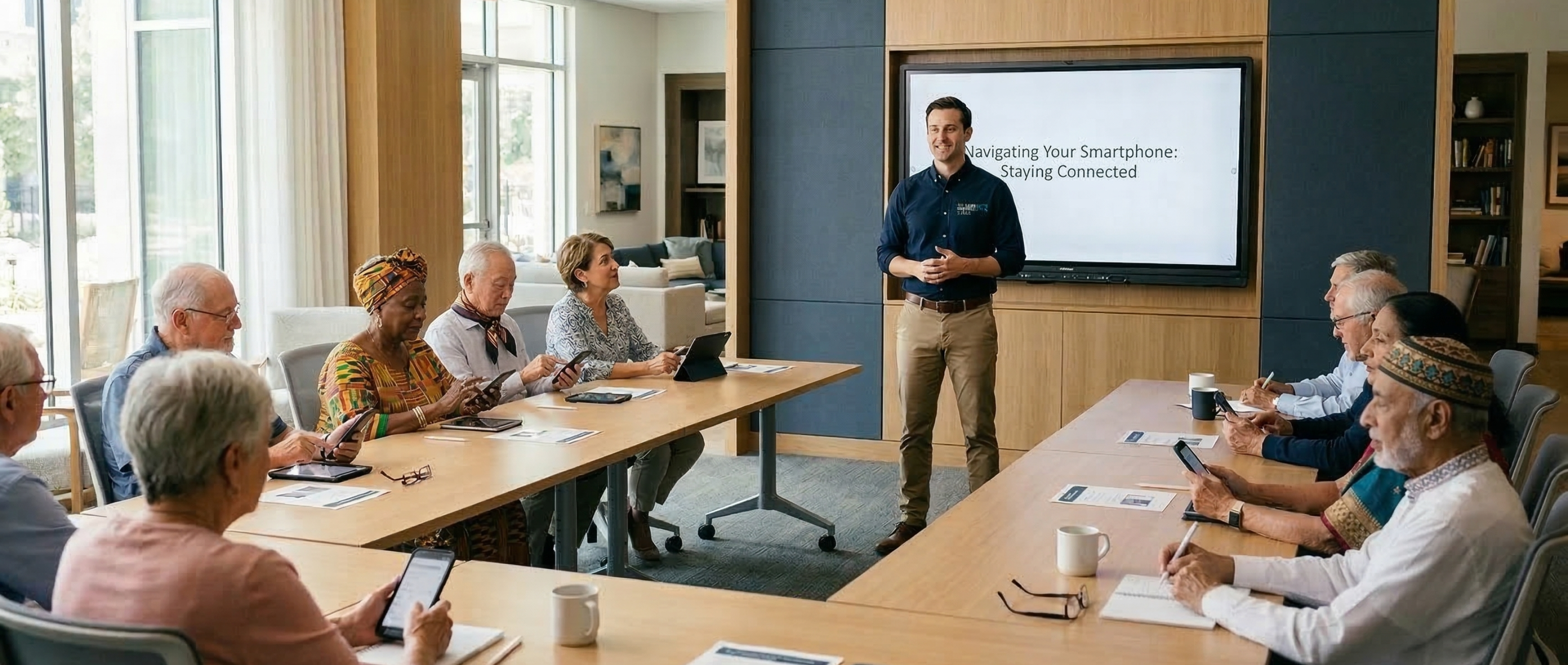 An instructor leading an engaging session with older adults