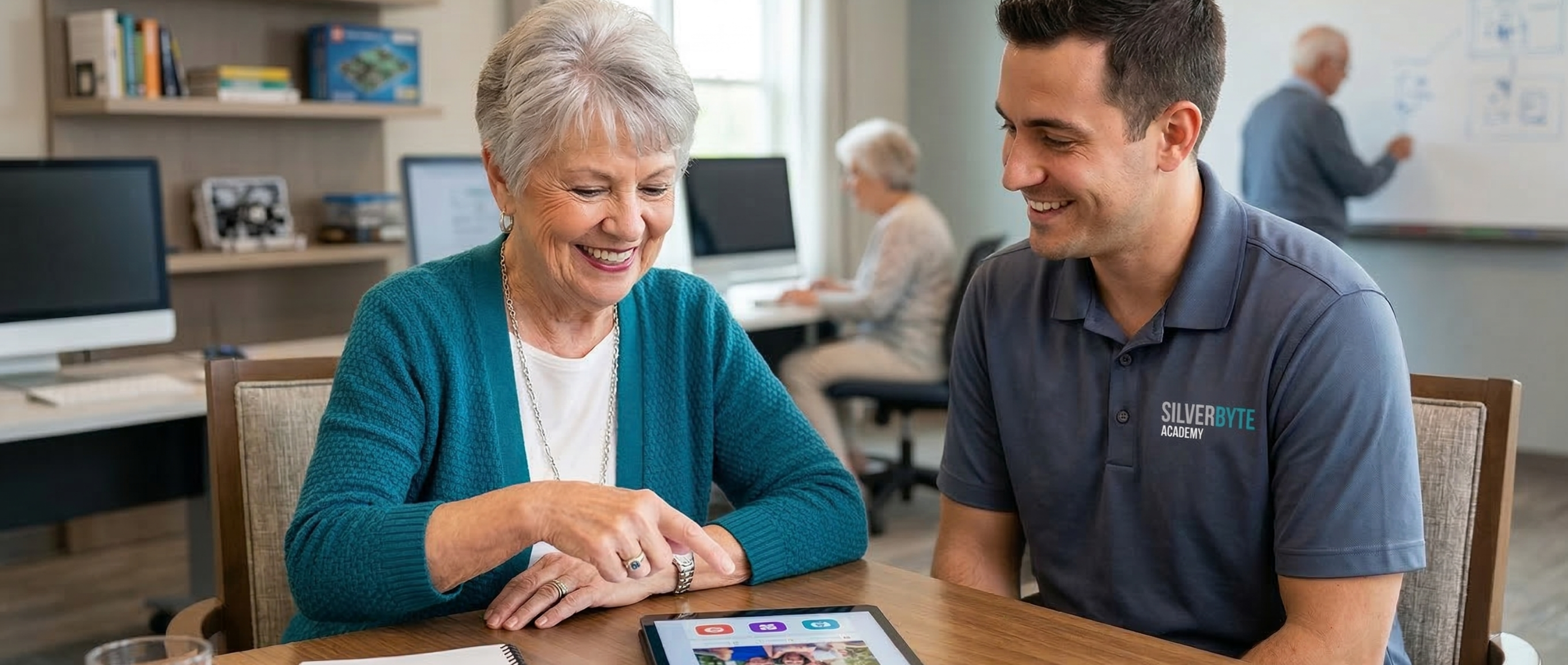 A SilverByte Academy session in progress at a senior living facility
